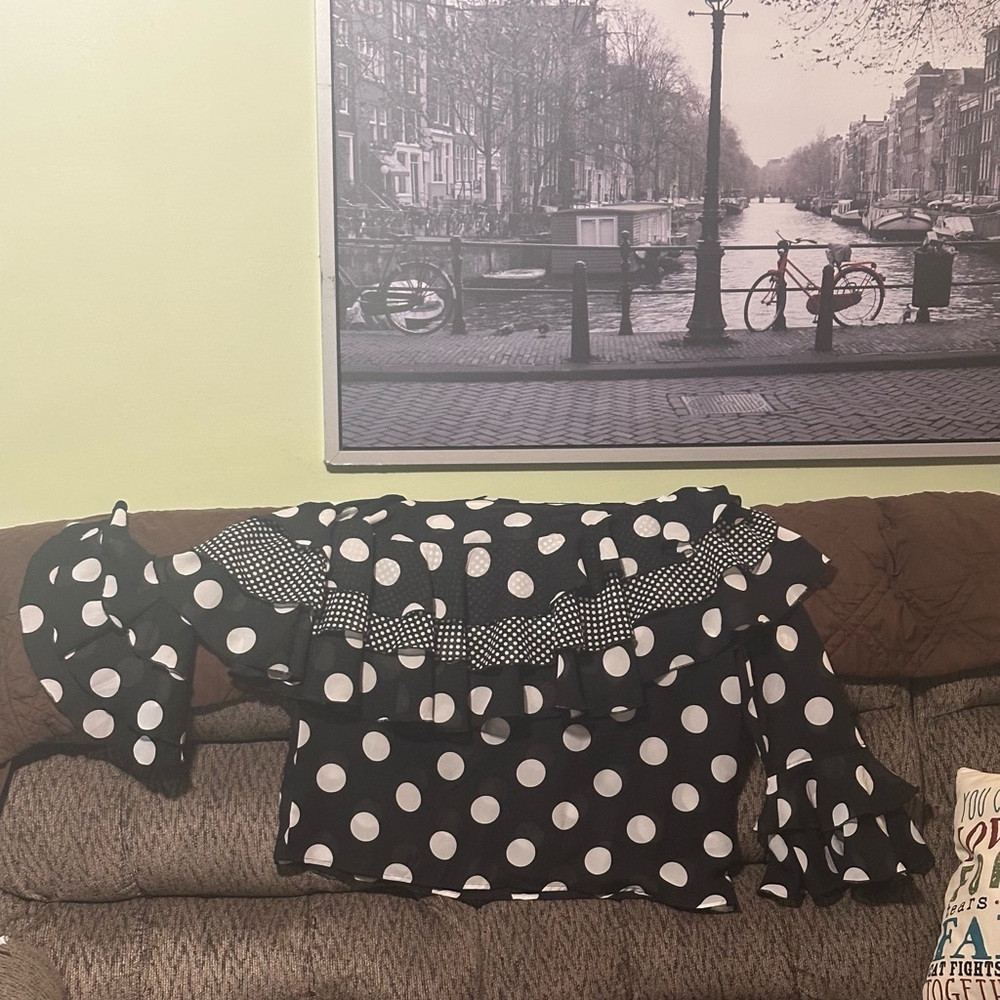 Black and White Polka Dot Off-Shoulder Top